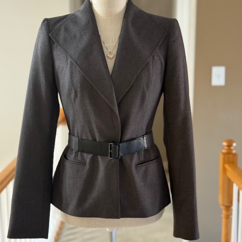 Calvin Klein Dark Brown Fitted Blazer with Belt